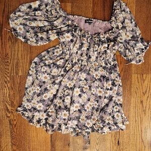 En Saison Floral Puff Sleeve Dress - Purple and White
